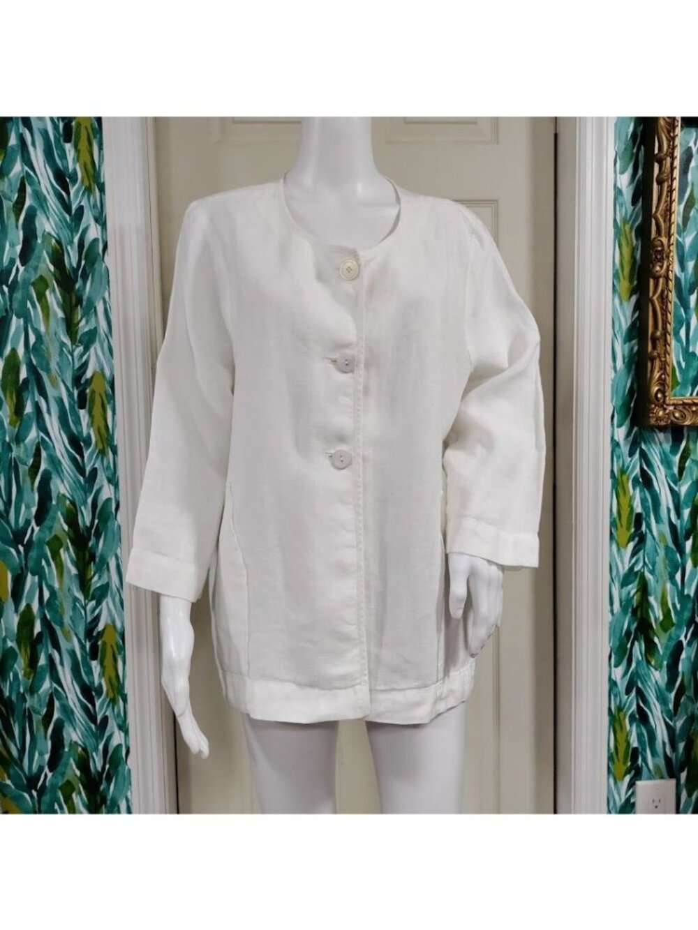 Pure Jill Linen Artsey Lagenlook Layers 100% Linen Cardigan Jacket Cream Size L - Picture 4 of 13